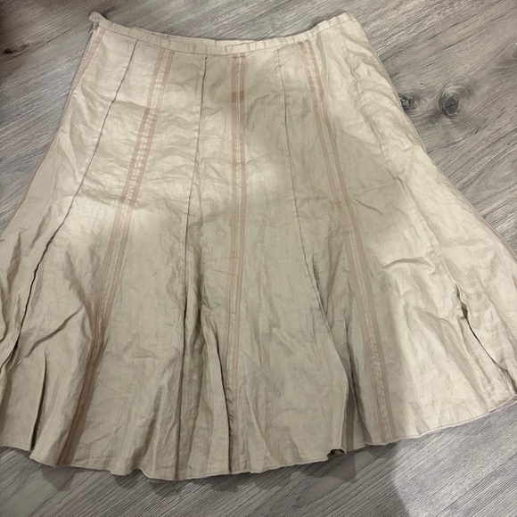 Willi Smith 100% Linen Knee Length Skirt Beige Flare Sz 12 Western Boho Lined - Picture 7 of 8